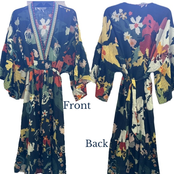 Anthropologie Conditions Apply Floral Kaftan Dress - Picture 3 of 10